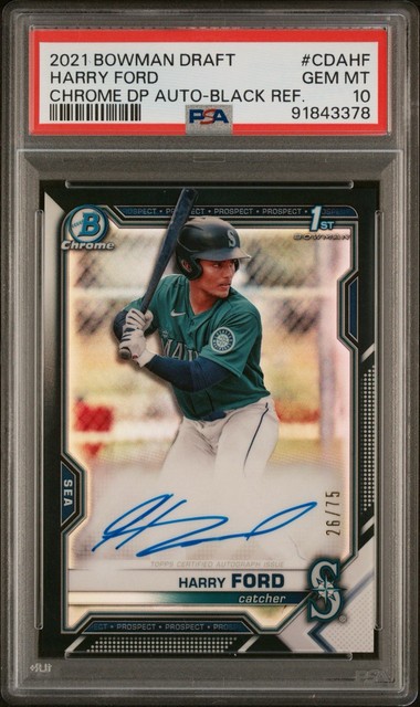 Harry Ford 2021 Bowman Draft - Chrome Auto Black Refractor /75 #CDA-HF PSA 10