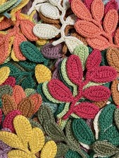 20 Handmade Crochet Multicolor Leaf Applique Embellishment Craft