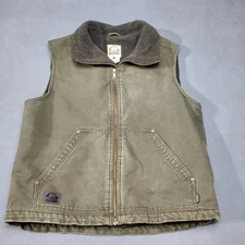 Sorel Vest Mens Large  Green Brown Duck Canvas Denim Sherpa Lined Pile Workwear