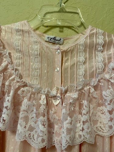 Vintage Nylon Gilead Nightgown Small Pink Floral Lace USA - Picture 7 of 11