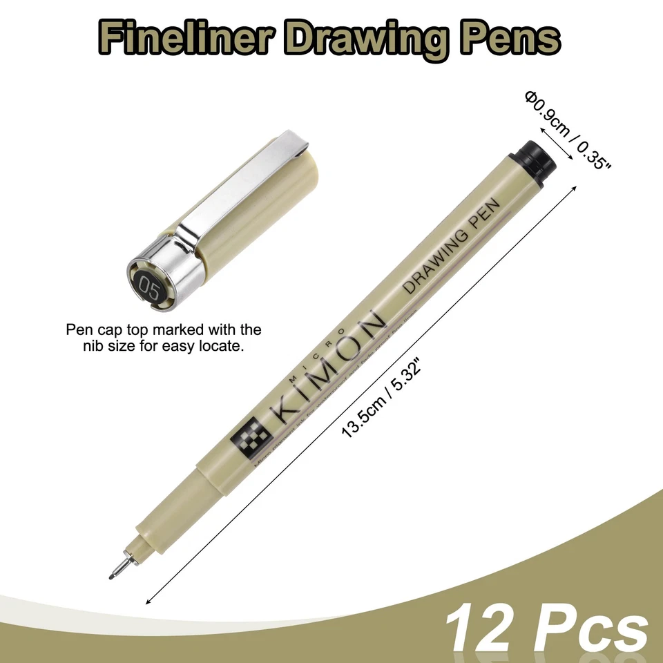 Bolígrafos Fineliner, bolígrafo de dibujo de puntos finos de 0,5 mm para dibujar, paquete de 12 Foto 2 de 4