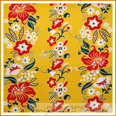 BonEful Fabric FQ Cotton Quilt VTG Yellow Gold Red White Flower Stripe Victorian