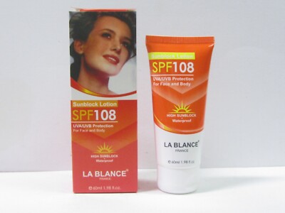 La Blance Sunblock Lotion SPF 108 UVA/UVB Protection For Face & Body 1.98 oz New