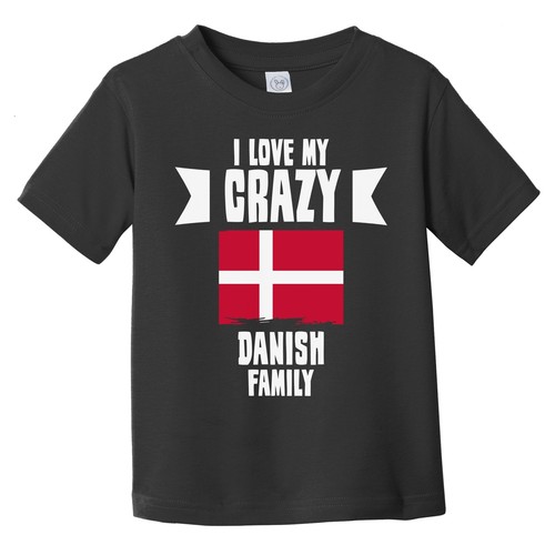 I Love My Crazy Danish Family Funny Denmark Flag Infant Toddler T-Shirt - 第 1/2 張圖片