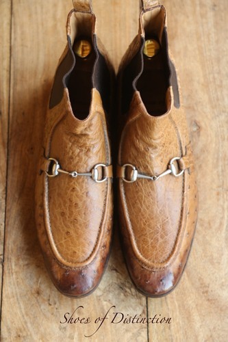 Gucci Brown Ostrich Leather Silver Bit Chelsea Boots Shoes Mens UK 9 US 10 RARE - Picture 2 of 12
