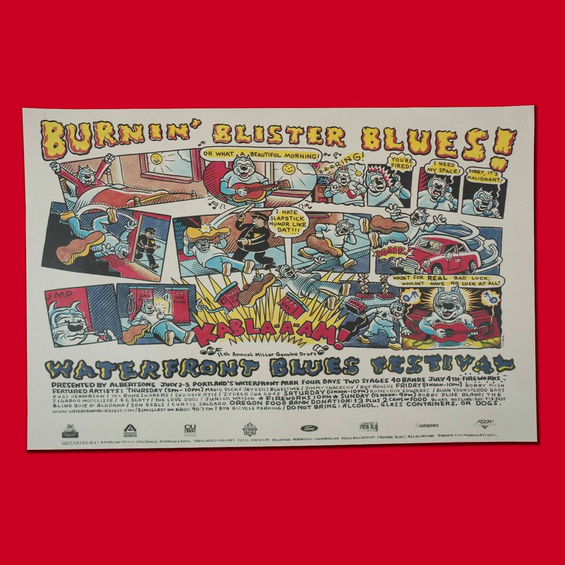 Portland Waterfront Blues Fest 1998 Original 24x36 Concert Poster. Kim Deitch