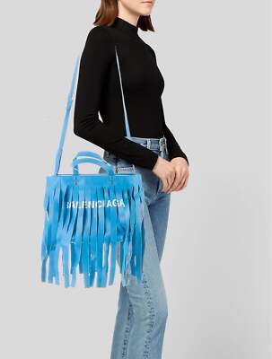 BALENCIAGA 288688 Bright Blue Fringe Laundry XS Bag | eBay