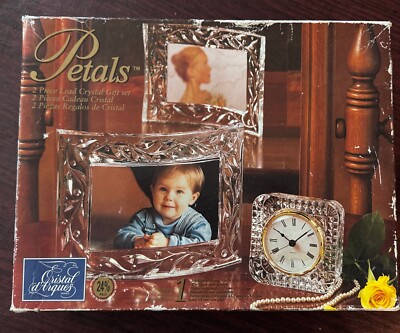 Cristal d' Arques Clear Glass Crystal Petals 2pc Set Picture Frame & Clock