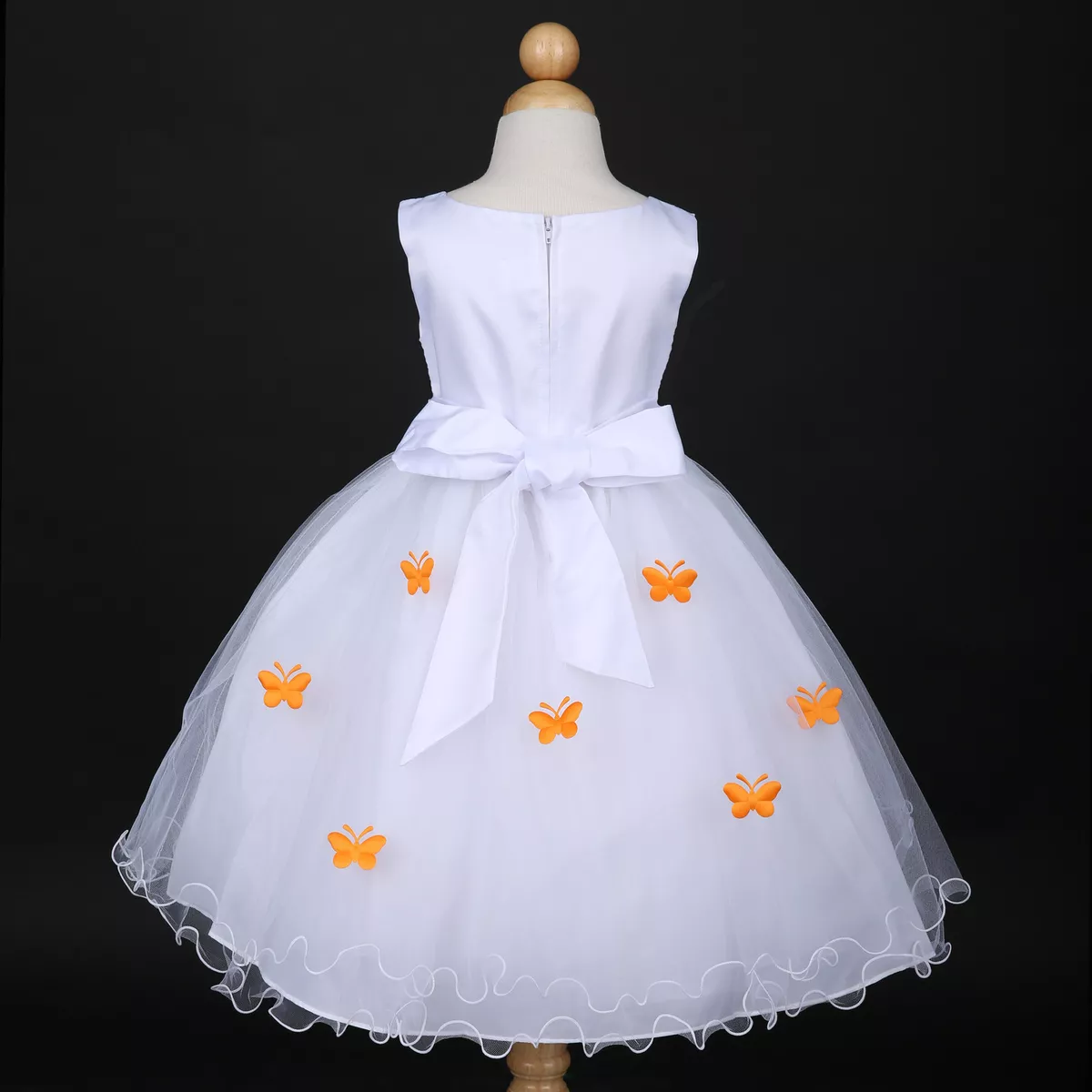 White Orange Party Recital Wedding Flower Girl Dress 6M 12M 18M 2