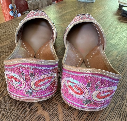 Par de Zapatos Planos Bordados Lentejuelas Rosa India Oriental Talla 6 - Imagen 6 de 8
