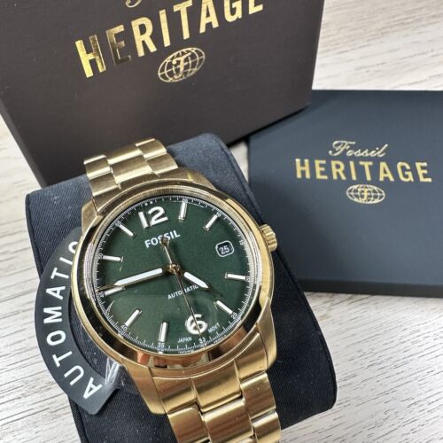 NEW✅ LIMITED EDITION✅FOSSIL HERITAGE AUTOMATIC GOLD GREEN ME3235 WATCH $295 - Afbeelding 1 van 12