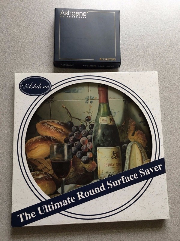 ASHDENE-TRIVET-"LIFE'S PLEASURE"-GLASS SURFACESAVERAND MATCHING COASTER SET OF 6