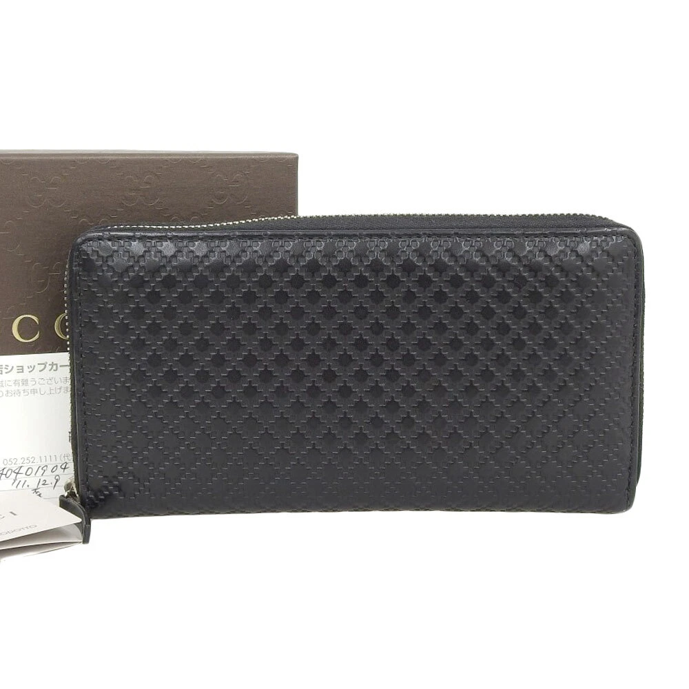 GUCCI Diamante Round zip wallet leather black 251728 2091 Rare