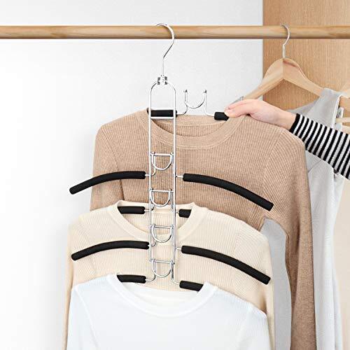 Mastom 2 Pack 5 in 1 Space Saving Hangers Multilayer Metal Clothes Hanger Space - Picture 4 of 7