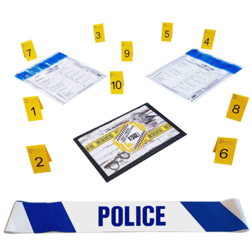 Police Barrier Tape, Evidence Collection Bags and Markers ,Cardstock 7 x 4 cm.