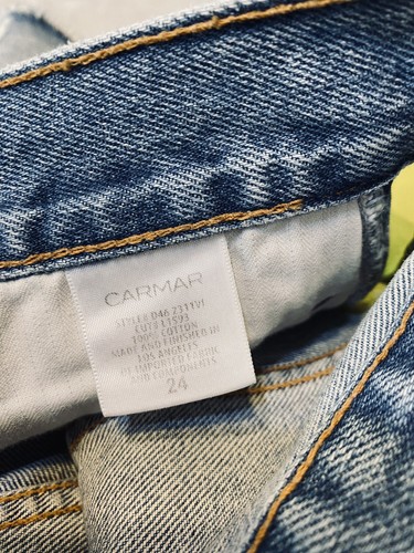 Carmar Mini Jean Skirt neon see thru sides $196 EUC size 24 Rave Y2K FESTIVAL - Picture 18 of 19
