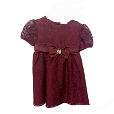 Vintage Rose Cottage Dress 4T Girls Burgundy Lace Overlay Headband Made In USA