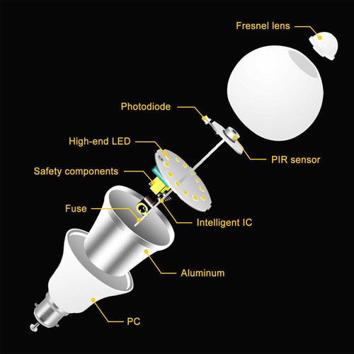 PIR Motion Sensor B22 LED Lamp Smart Bulb Globe Auto ON/OFF Energy Saving Light - Picture 8 of 11
