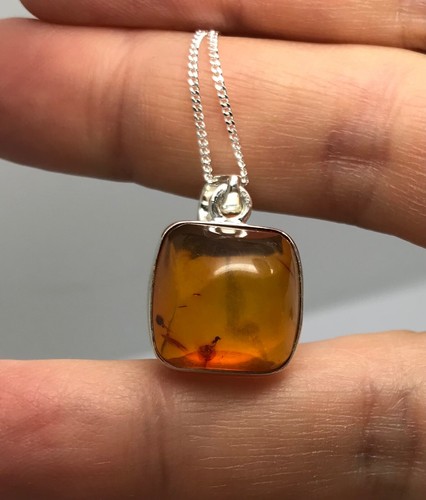 Cognac amber pendant,solid Sterling Silver, cushion, new, adjustable chain. Box. - Picture 9 of 12