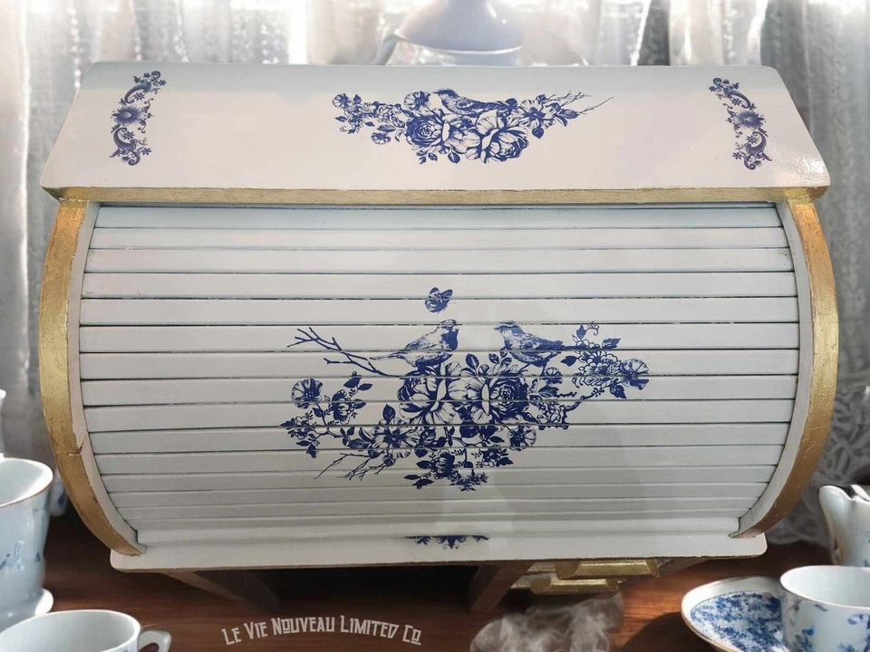 Antique 1940s Children's Teacup Blue & White Roll-Top Desk w/ Chair Vintage Cott - Image 4 of 4