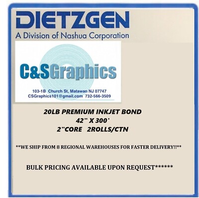 2 ROLLS 42'' X 300' 20lb Bond Plotter Paper 