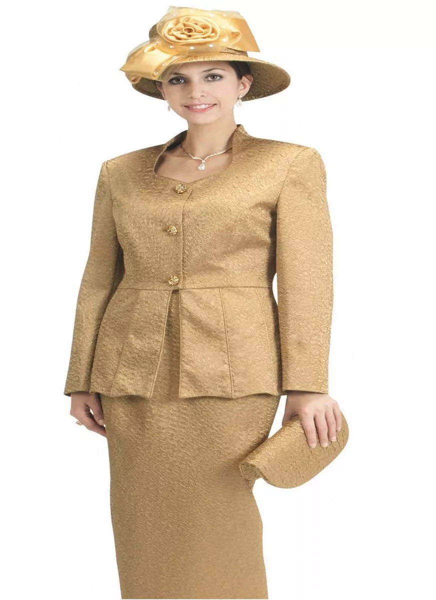 Sunday Best Women Church Suit Gold Stereo Check 2 Peices set L366
