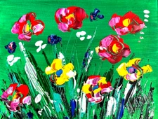 Mark Kazav Flowers on Green Original Oil Painting Handmade canvas