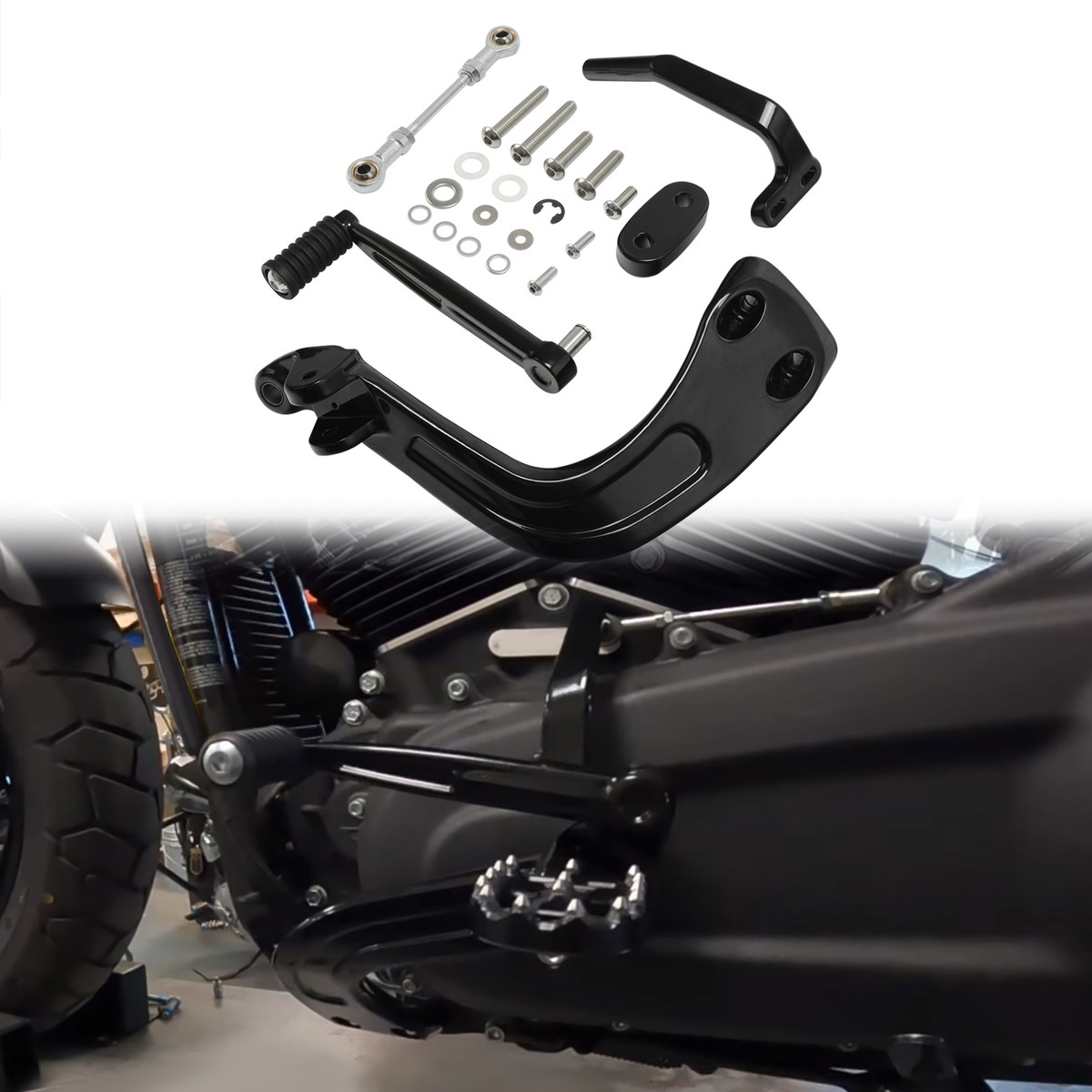 Black Mid Controls Shift Side Kit Fit For Harley Fat Bob Sport