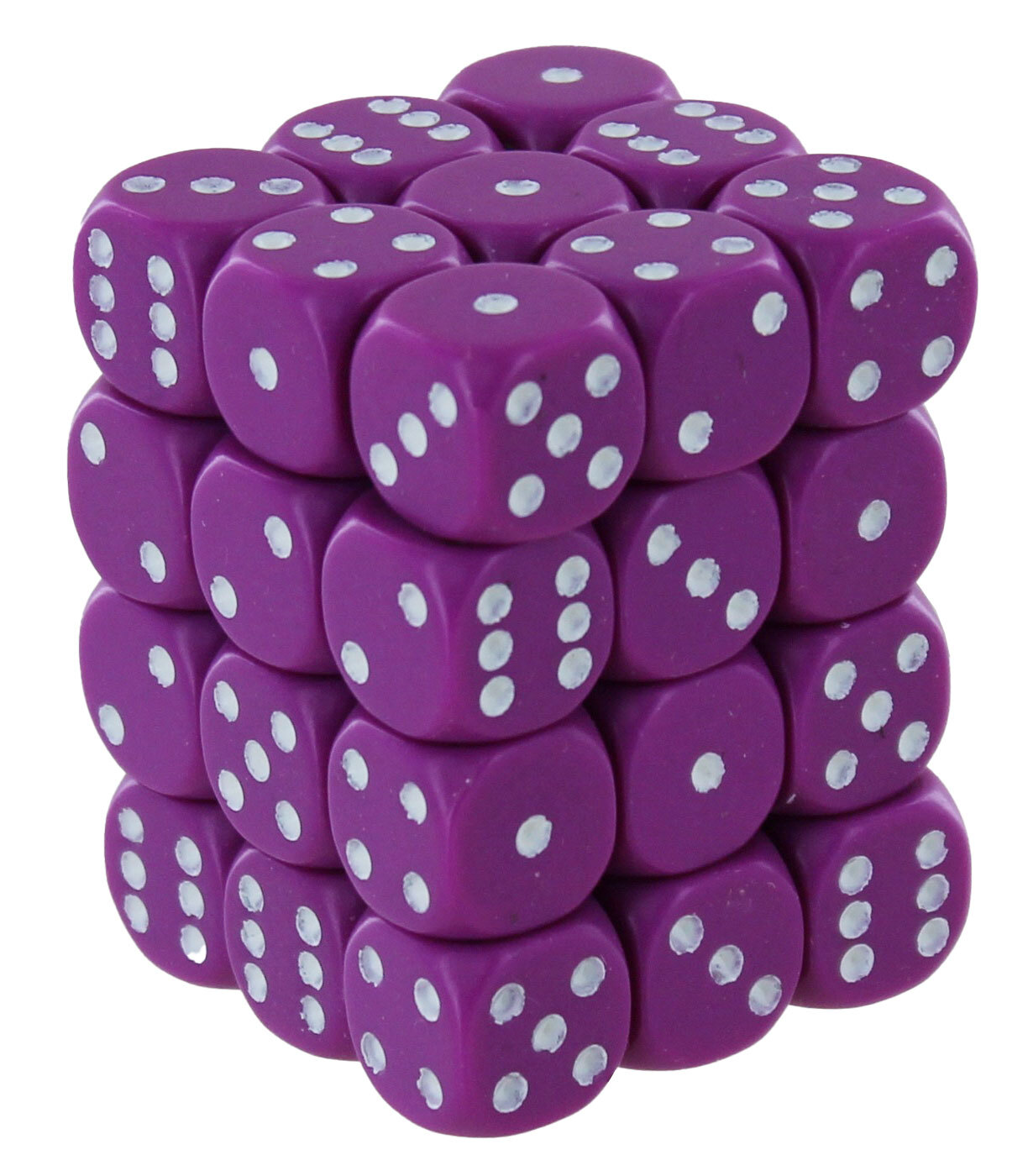 Шахматные кости непрозрачные 12 мм d6 светло-фиолетовые с белым кубиком - Набор из 36 кубиков