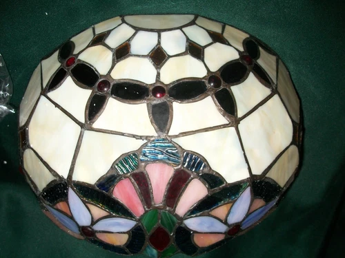 VTG Chloe Tiffany Style Glass Half Moon Wall Sconce Light Multi Color