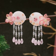 Chinese Japanese Vintage Children Hairpin Cute Hanfu Tassel Flower Hair Clip