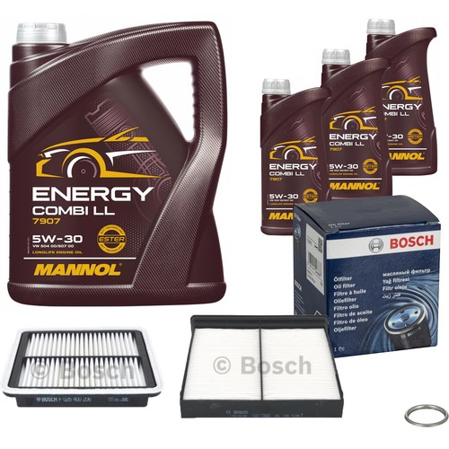 Kit Cambio De Aceite: 8 Litros Aceite Motor MANNOL 5W-30 LL-04 + Filtro Aceite BOSCH - Para Motores BMW Y Otros