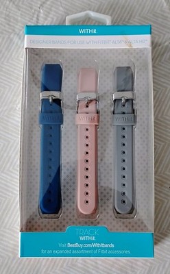WITHit - Band Kit for Fitbit Alta and Alta HR (3-Pack) - Gray/Navy/Pink -GENUINE