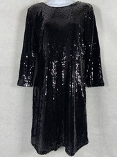 Lulus Dress Women’s Large Black Shift Sequin Long Sleeve Y2K Glam Night Out New