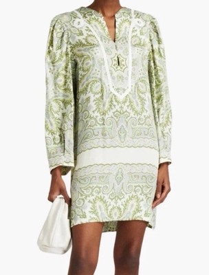SANDRO PARIS Geraldine Graphic-Print  Mini Dress Sage Green Size FR 38 US6