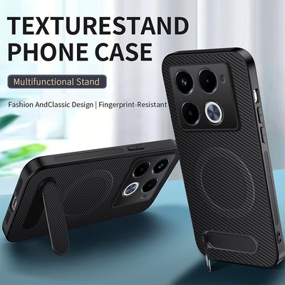 For Infinix Note 40 Pro, Luxury Carbon Fiber Pattern Phone Case KickStand Cover