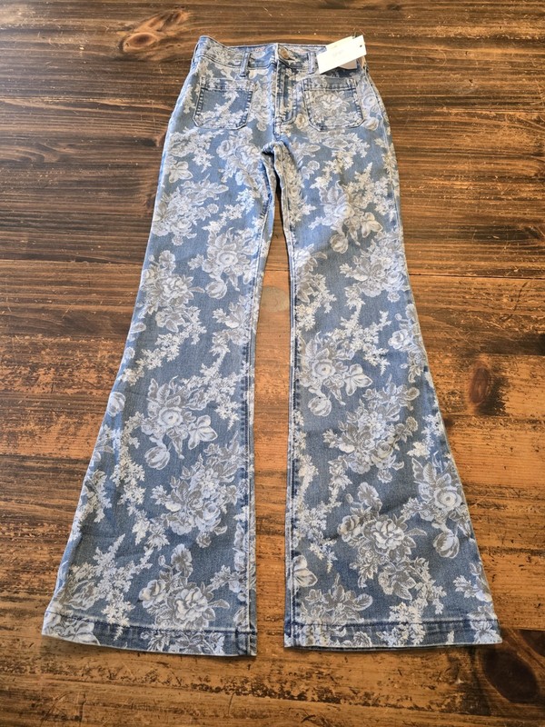 Gap Love Shack Fancy Girls Floral Flare Jeans 10 Slim New With Tags