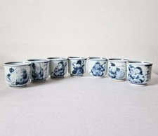 Luxury Kisen Arita 7 Gods Blue And White Hand Painted Japanese Ceramic Sake Cups
