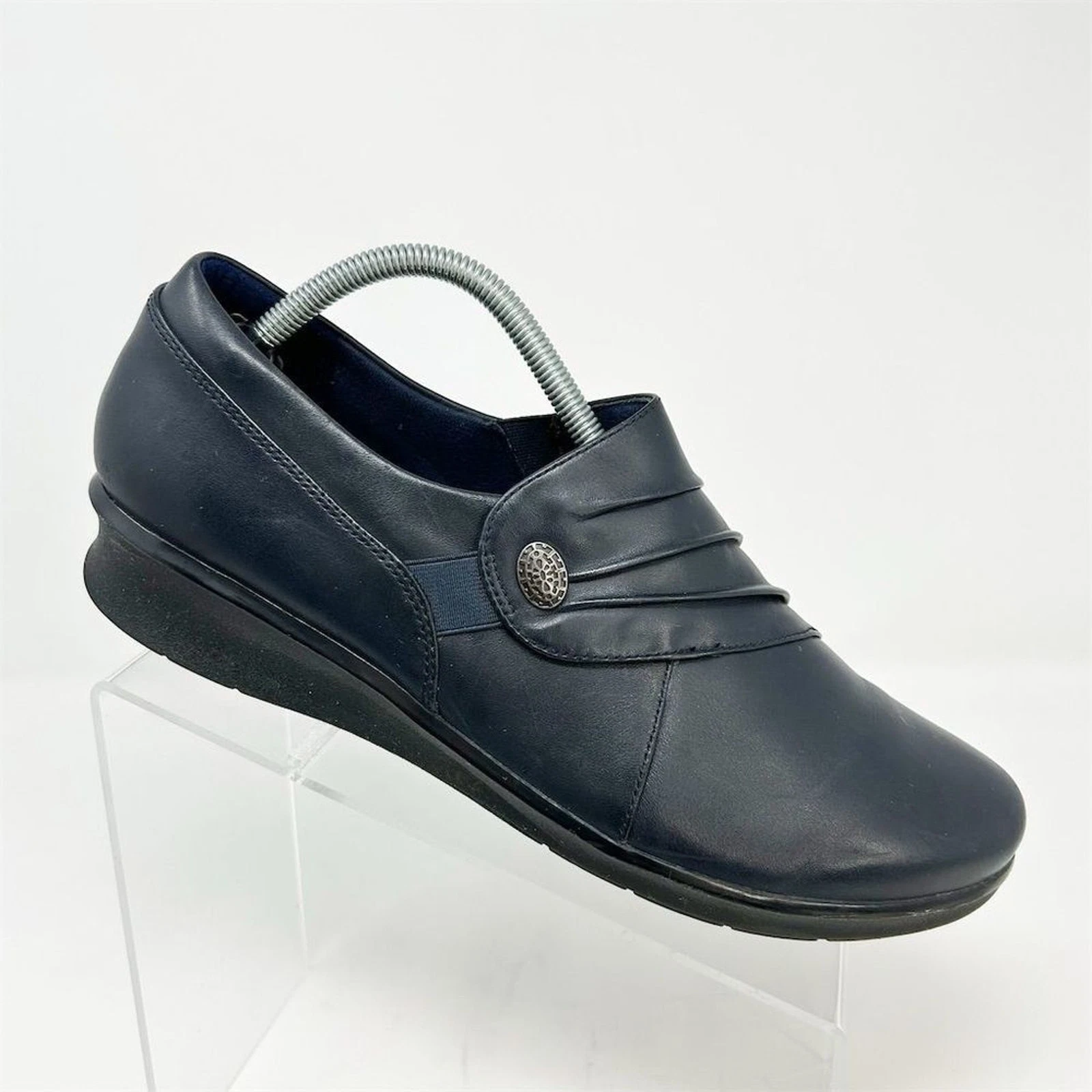 Mocassini donna Clarks Hope Roxanne blu in pelle con zeppa taglia 11