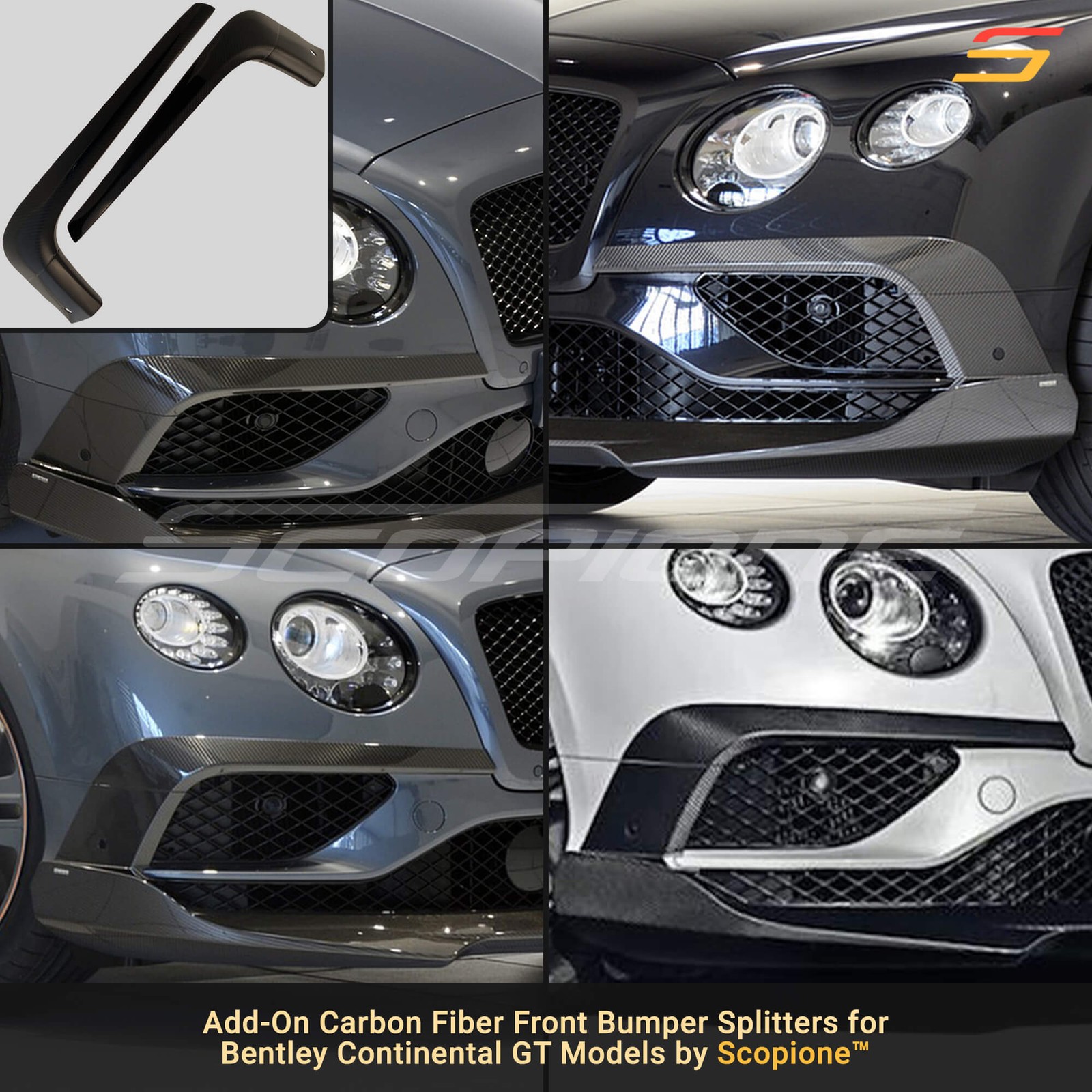 Scopione Carbon Front Bumper Lip Splitters for Bentley 16-18 Continental GT V8 S