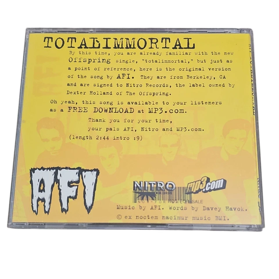 AFI – Totalimmortal [1999 Promotional CD Single] [Misprint Insert] - Image 2 of 2