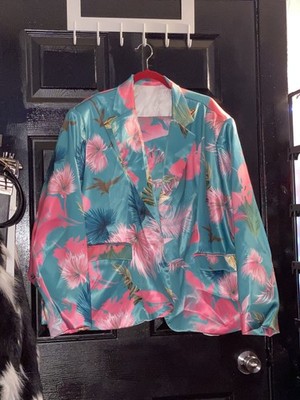 Plus Size Green & Pink Satin Cropped Suit Size 5XL