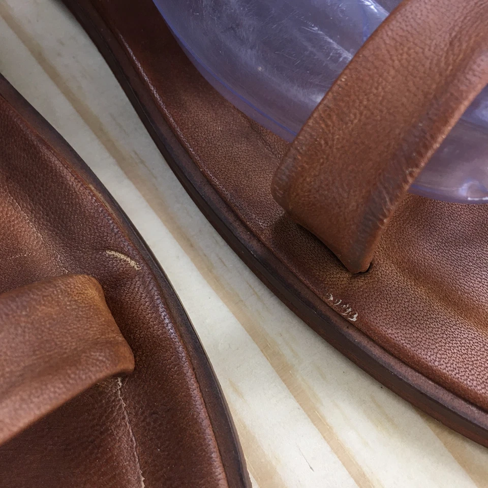 Free People Sandals Womens 41 Slide Brown Leather Woven Strap Open Toe Slip On - Image 4 of 4