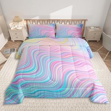 Girls Pink Comforter Set Size Kids Rainbow Stripe Bedding Set Twin Multi 8042