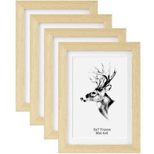 5x7 Oak Picture Frame with Mat for 4x6 Set of 4, Natural Solid Oak Wood Photo...
