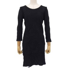 CHANEL 4416 Knit Dress Long Sleeve Openwork Pattern Black Size 36 Womens F/S fr