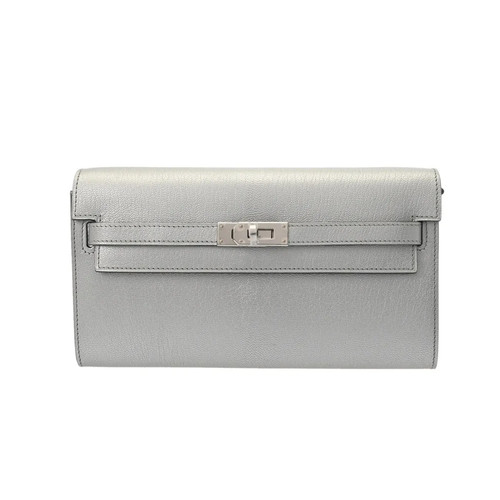 Hermes Kelly Shoulder Bag Goatskin Silver #WB3963