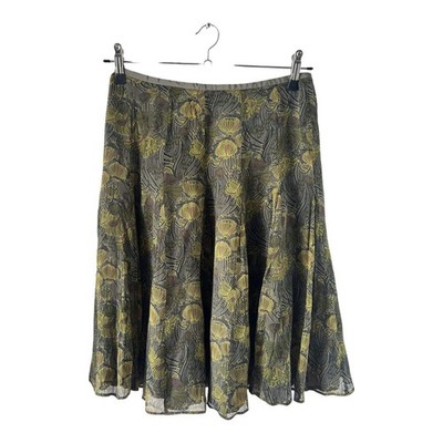 Turnover Rock Damen Gr 38 Grün Seide Floral Midi Elegant Gefüttert