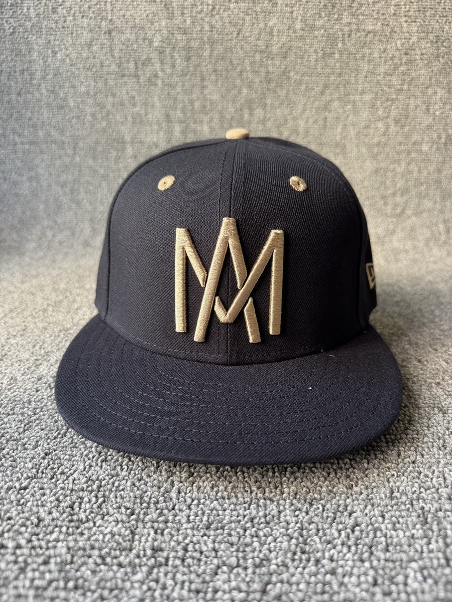 New Era M Logo 59FIFTY Fitted Flat Brim Black Tan 6 7 8 Hat