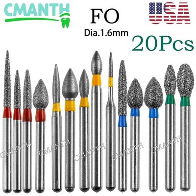 20Pcs US Dental Diamond Burs High Speed Burs Dental Lab Polishing Drills 1.6mm